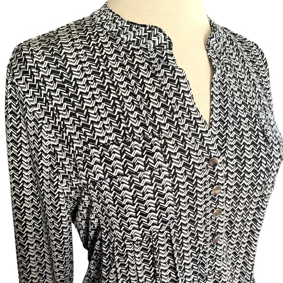 COCOMO Large 3/4 sleeve White Black women’s Pintuck Blouse top shirt - Picture 3 of 10